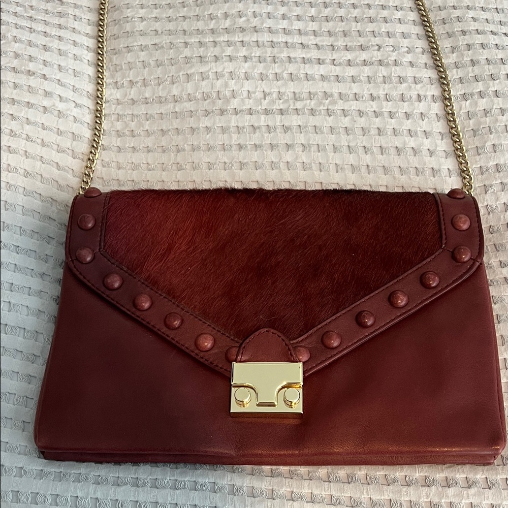 Loeffler Randall Burgundy Clutch with Gold Chain